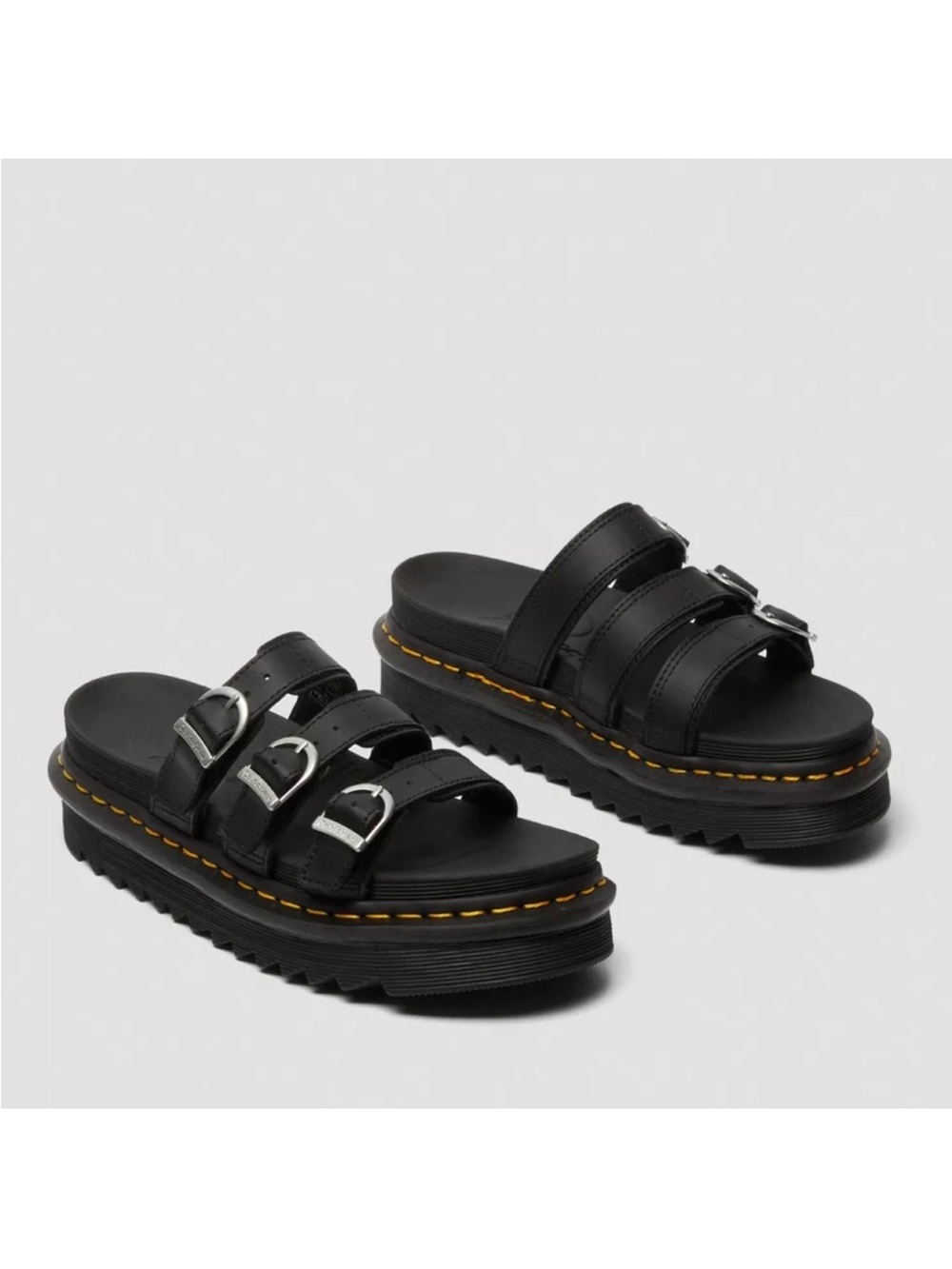 Dr. Martens Black Blaire Triple-Buckle Platform Slide Sandals Size 9